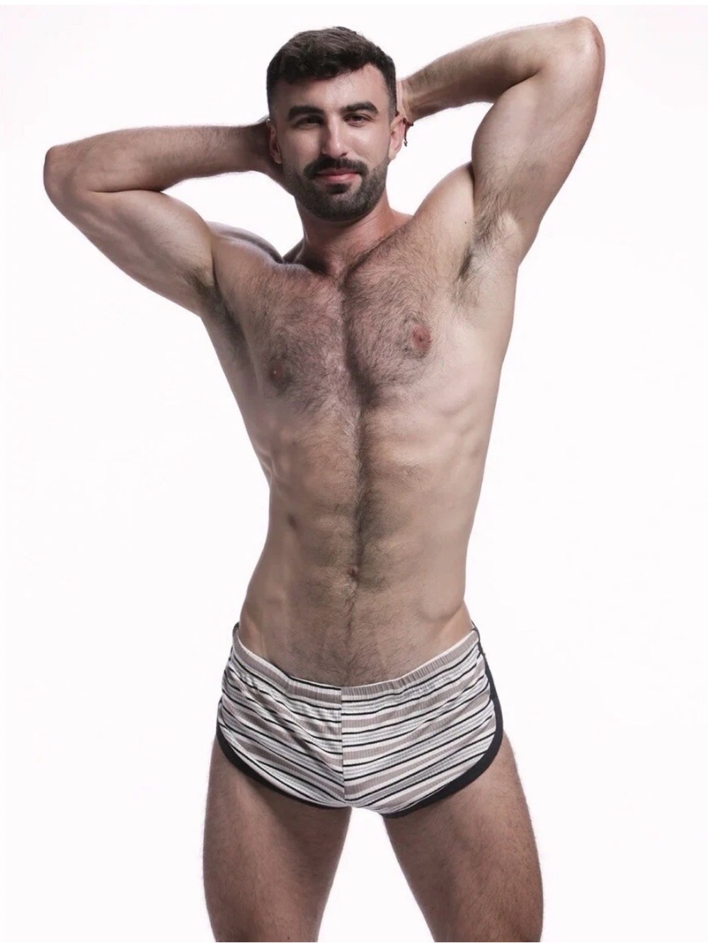 N2N Bodywear Brighton Air Ribbed Splits Shorts in Brown Stripes - Small, NWT